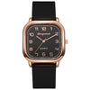 Ladies Quartz Watch Square Alloy Case Silicone Strap Business Style