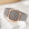 Ladies Quartz Watch Square Alloy Case Silicone Strap Business Style
