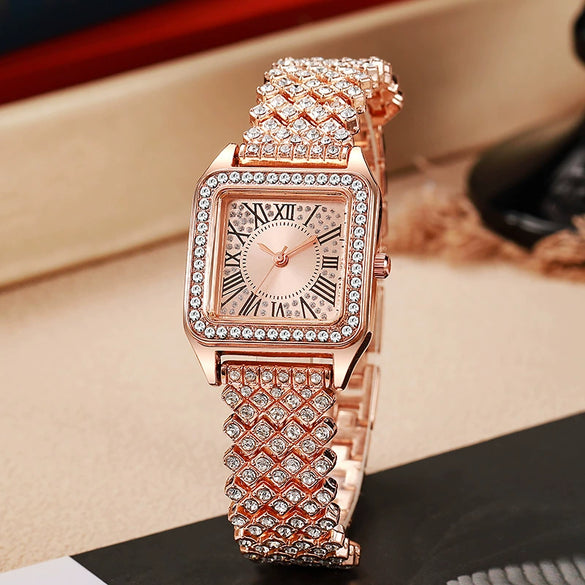 Ladies Quartz Watch Square Alloy Steel Strip Fashion