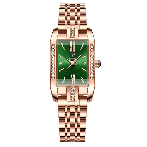 Ladies Quartz Watch Ultrathin Alloy Case Stainless Steel Strap Rectangle Dial Mineral Strengthened Glass Mirror Onion Crown