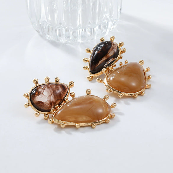 Ladies Resin Drop Shape Personality Geometric Electroplated Earrings