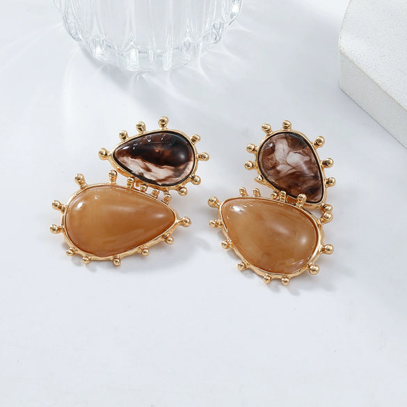 Ladies Resin Drop Shape Personality Geometric Electroplated Earrings