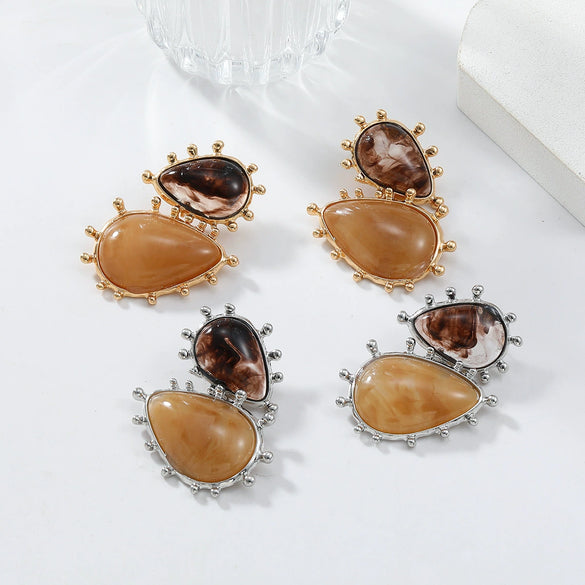 Ladies Resin Drop Shape Personality Geometric Electroplated Earrings