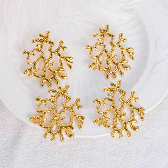 Ladies Retro Fashion Stainless Steel Coral Earrings With Electroplating Jewelry