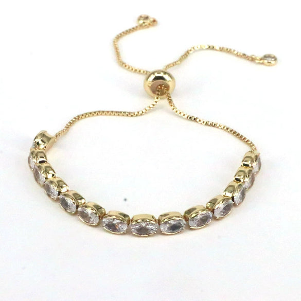 Ladies Retro Geometric Oval Zircon Gold Plated Bracelet