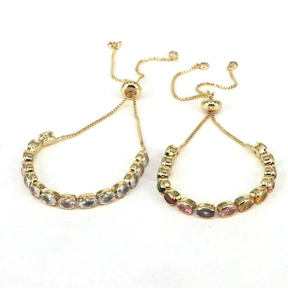 Ladies Retro Geometric Oval Zircon Gold Plated Bracelet