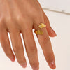 Ladies Retro Geometric Stainless Steel Hug Ring With Real Gold Plating