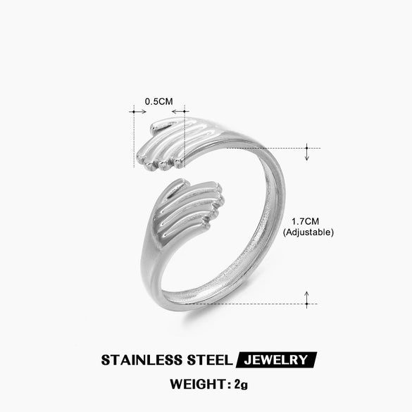 Ladies Retro Geometric Stainless Steel Hug Ring With Real Gold Plating