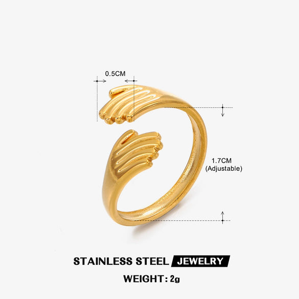 Ladies Retro Geometric Stainless Steel Hug Ring With Real Gold Plating