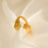 Ladies Retro Geometric Stainless Steel Hug Ring With Real Gold Plating