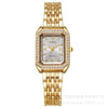 Ladies Retro Quartz Wrist Watch With Roman Numerals Rhinestone Dial Alloy Belt Rectangle Shape