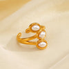 Ladies Retro Style Stainless Steel And Pearl Inlaid Geometric Ring With Electroplating