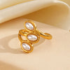 Ladies Retro Style Stainless Steel And Pearl Inlaid Geometric Ring With Electroplating