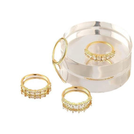 Ladies Ring Fashion Suit Jewelry Alloy Gold Plated Inlaid Zircon Geometric Style