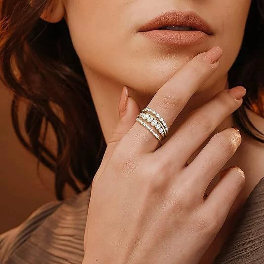 Ladies Ring Fashion Suit Jewelry Alloy Gold Plated Inlaid Zircon Geometric Style