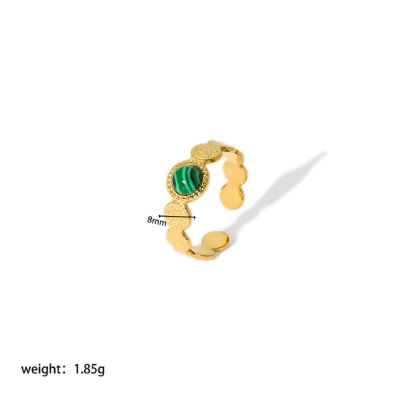 Ladies Ring Stainless Steel 18K Gold Pvdp Furnace Real Gold Hammer Texture Inlaid Turquoise Geometric