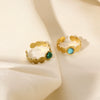 Ladies Ring Stainless Steel 18K Gold Pvdp Furnace Real Gold Hammer Texture Inlaid Turquoise Geometric