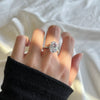 Ladies S925 Sterling Silver Geometric Exaggerated Luxury Zircon Ring With Electroplating