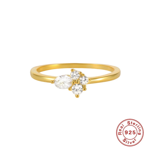 Ladies S925 Sterling Silver Geometric Wedding Ring Inlaid With Gold