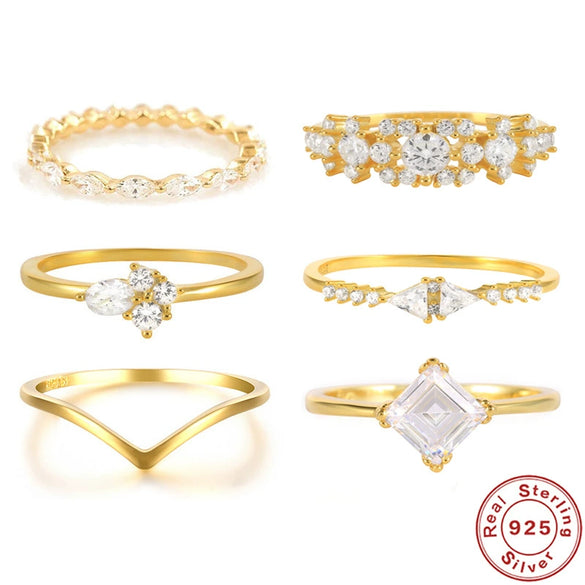 Ladies S925 Sterling Silver Geometric Wedding Ring Inlaid With Gold