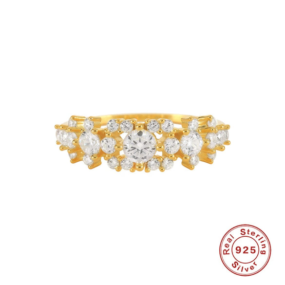 Ladies S925 Sterling Silver Geometric Wedding Ring Inlaid With Gold