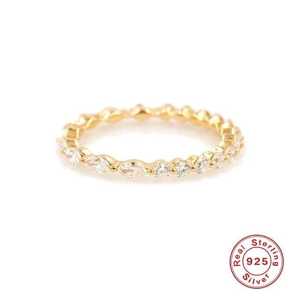 Ladies S925 Sterling Silver Geometric Wedding Ring Inlaid With Gold
