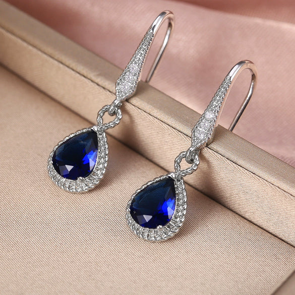 Ladies Sapphire Zircon Earrings Copper Geometric Ear Jewelry
