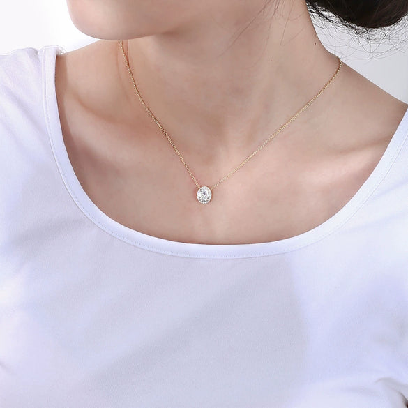 Ladies Silver 925 Sterling Microinlaid Zircon Oval Geometric Clavicle Chain Necklace With Diamond Treatment