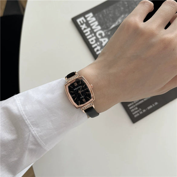 Ladies Small Wine Barrel Retro Quartz Waterproof Watch Alloy Case Ordinary Glass Mirror Leisure Style
