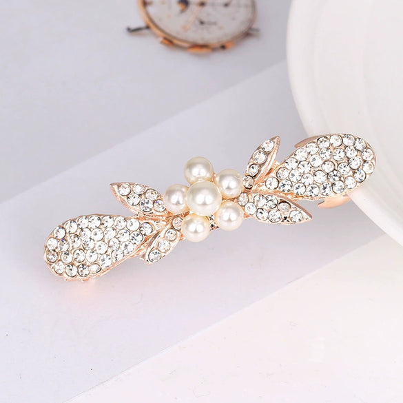 Ladies Spring Hair Clip Alloy Electroplated Crystal Pearl Bow Hair Accessory