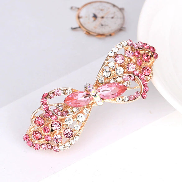 Ladies Spring Hair Clip Alloy Electroplated Crystal Pearl Bow Hair Accessory