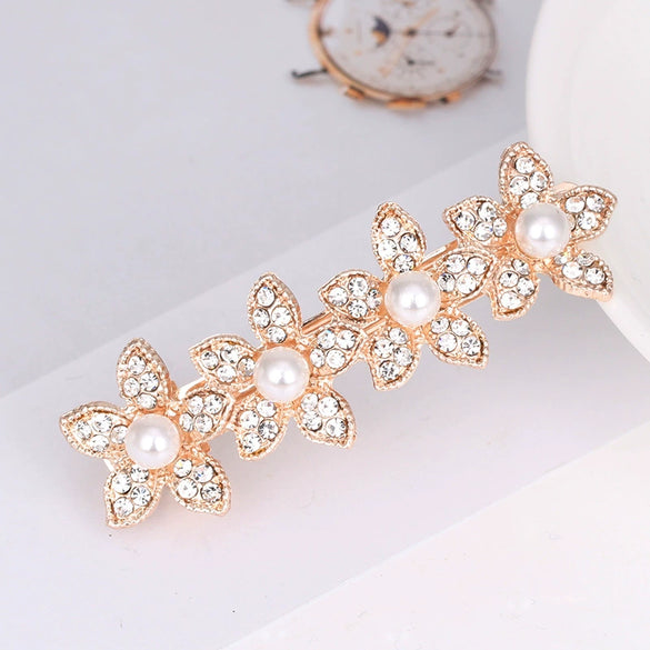 Ladies Spring Hair Clip Alloy Electroplated Crystal Pearl Bow Hair Accessory