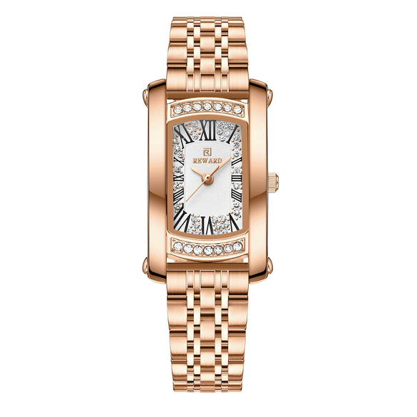 Ladies Square Quartz Watch Alloy Case Mineral Strengthened Glass Mirror Stainless Steel Strap Light Luxury Fashion Exquisite Waterproof