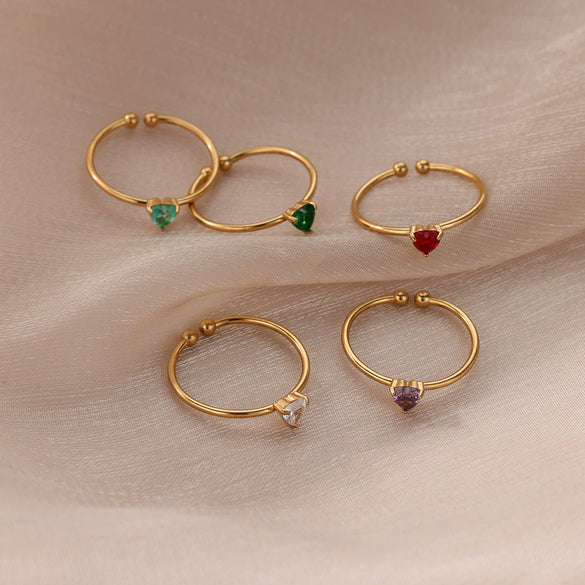 Ladies Stacked Zircon Heart Ring December Series Stainless Steel Geometric Electroplated