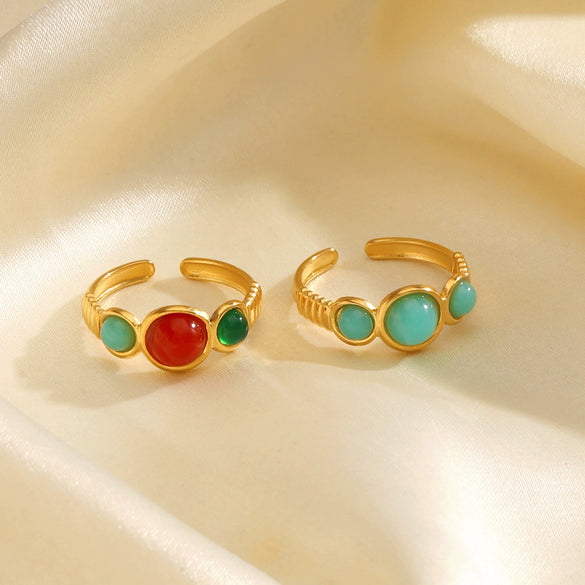 Ladies Stainless Steel And Resin Geometric Round Ring With Electroplating