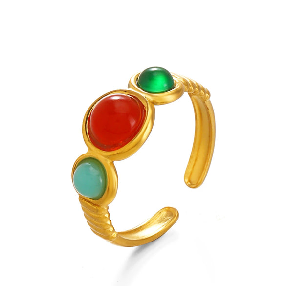 Ladies Stainless Steel And Resin Geometric Round Ring With Electroplating