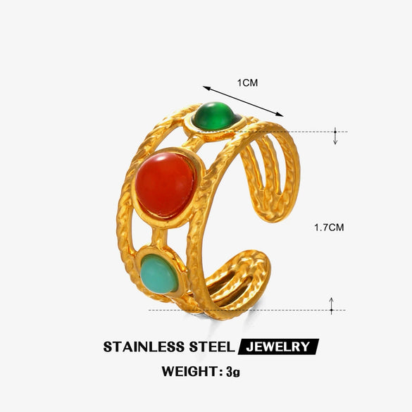 Ladies Stainless Steel And Resin Geometric Round Ring With 18K Gold Plated Electroplating