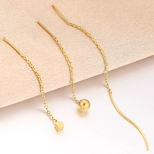 Ladies Stainless Steel And Titanium Steel Earrings With Cross Chain And Electroplating Treatment Jewelry Accessories