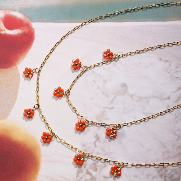 Ladies Stainless Steel And Titanium Steel Pendant Necklace And Bracelet With Crystal Flower Design And Electroplating