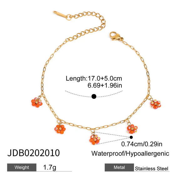 Ladies Stainless Steel And Titanium Steel Pendant Necklace And Bracelet With Crystal Flower Design And Electroplating