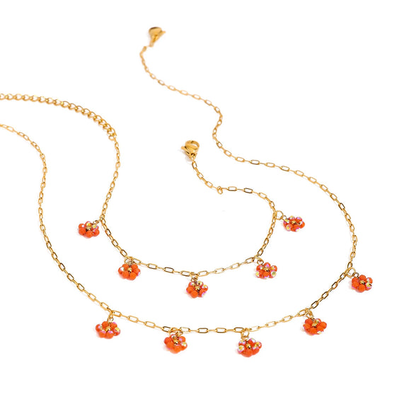 Ladies Stainless Steel And Titanium Steel Pendant Necklace And Bracelet With Crystal Flower Design And Electroplating