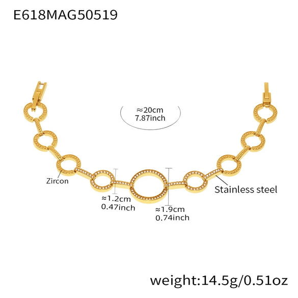 Ladies 316L Stainless Steel Bracelet With Geometric Pattern Electroplating 5A Zircon And Love Circle Stitching Light Luxury Style