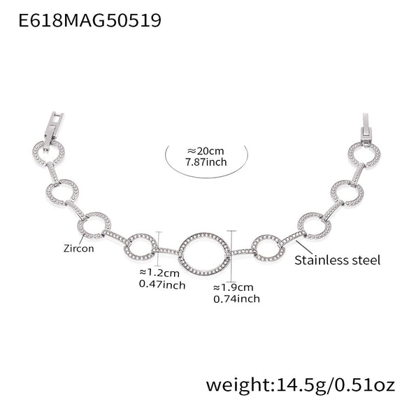 Ladies 316L Stainless Steel Bracelet With Geometric Pattern Electroplating 5A Zircon And Love Circle Stitching Light Luxury Style