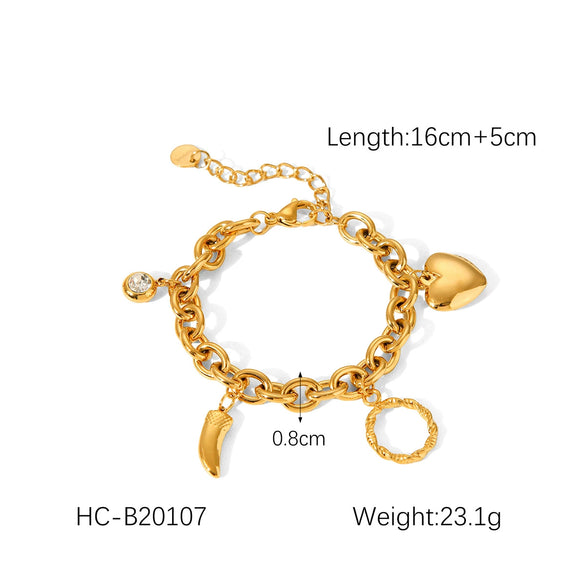 Ladies Stainless Steel Bracelet With Love Zircon Pendant Geometric Heart Electroplated Style