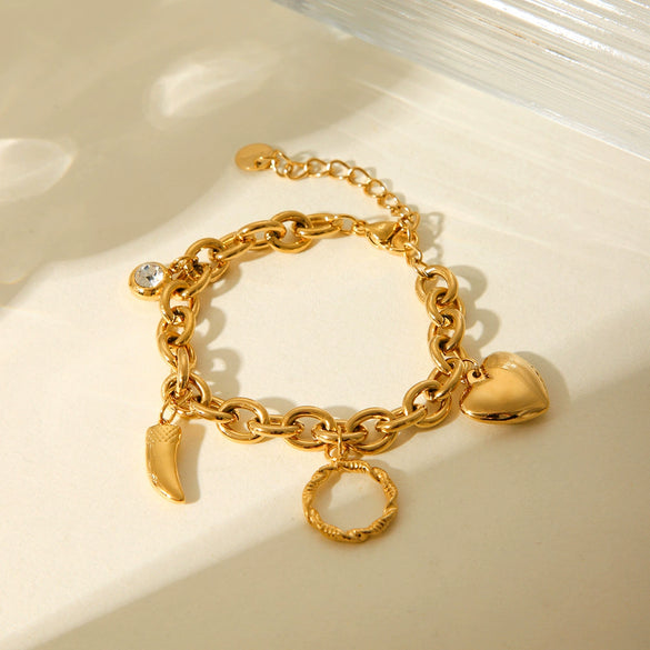 Ladies Stainless Steel Bracelet With Love Zircon Pendant Geometric Heart Electroplated Style
