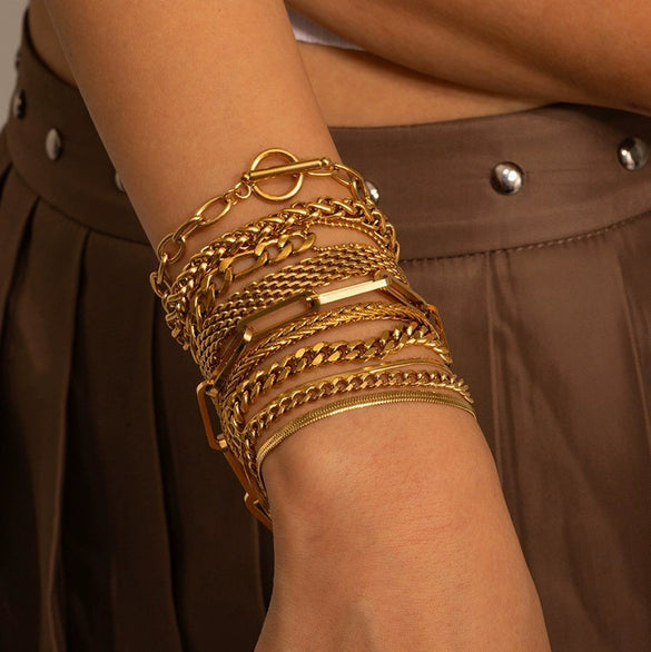 Ladies Stainless Steel Bracelet With Original Design Geometric Style Real Gold Plating Inlaid Zircon