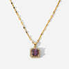 Ladies Stainless Steel Chain With Copper Pendant White Micro Set Zircon Edge Purple Square Zir Electroplated Necklace