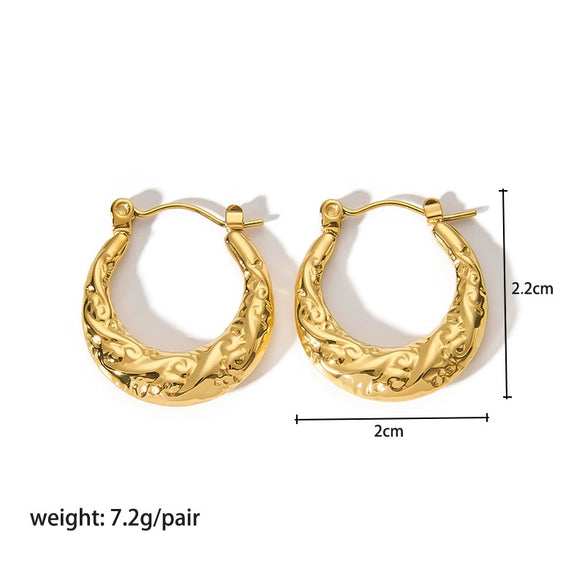 Ladies Stainless Steel Circle Earrings With Geometric Design Pvdp Furnace Real Gold Treatment