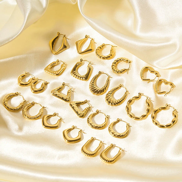 Ladies Stainless Steel Circle Earrings With Geometric Design Pvdp Furnace Real Gold Treatment