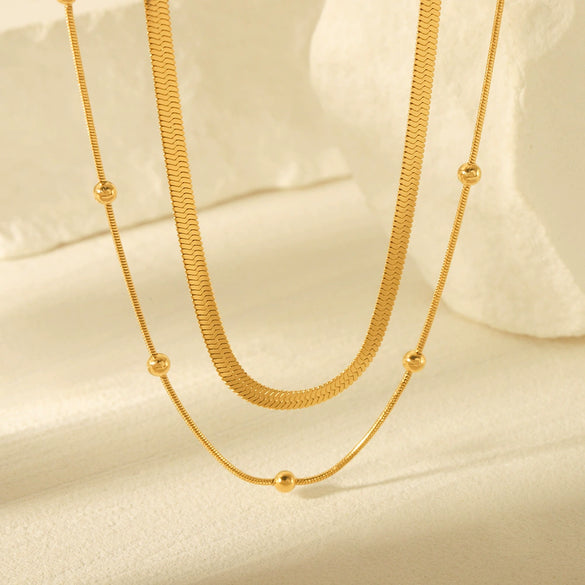 Ladies Stainless Steel Double Layer Geometric Necklace With Electroplating